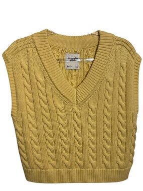 Abercrombie & Fitch Size Small Yellow Knit Sweater Vest Preppy Cotton Top Casual